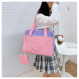 Heart PU Leather Laptop Bag Pastel Handbag Top Handle Japanese Style School Bag