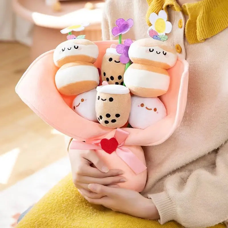Kawaii Boba Flower Plush Toy Bouquet Bubble Tea Dolls Preserved - Main Image