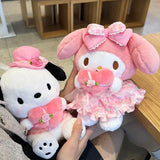Sanrio My Melody Kuromi Kawaii Floral Lace Dress Plush Toy