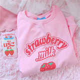 Harajuku Strawberry Milk Pink Sweatshirt Top Long-Sleeved - LoveJojo