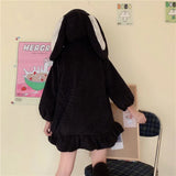 Hoodie Winter Bunny Ears White Black Pink Sweatshirt Long Sleeve Zip Up Hoodies