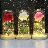 Beauty & The Beast Eternal Red Rose In Glass Dome with LED Lights