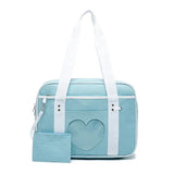 Heart PU Leather Laptop Bag Pastel Handbag Top Handle Japanese Style School Bag