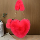 Fluffy Plush Faux Fur Heart Bag Crossbody Handbag
