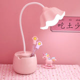 Flower LED Night Light Pen Pot Holder Lamp Pink