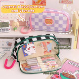 Kawaii Checkerboard Pencil Case Large Capacity