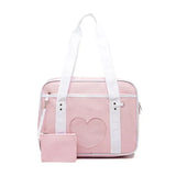 Heart PU Leather Laptop Bag Pastel Handbag Top Handle Japanese Style School Bag