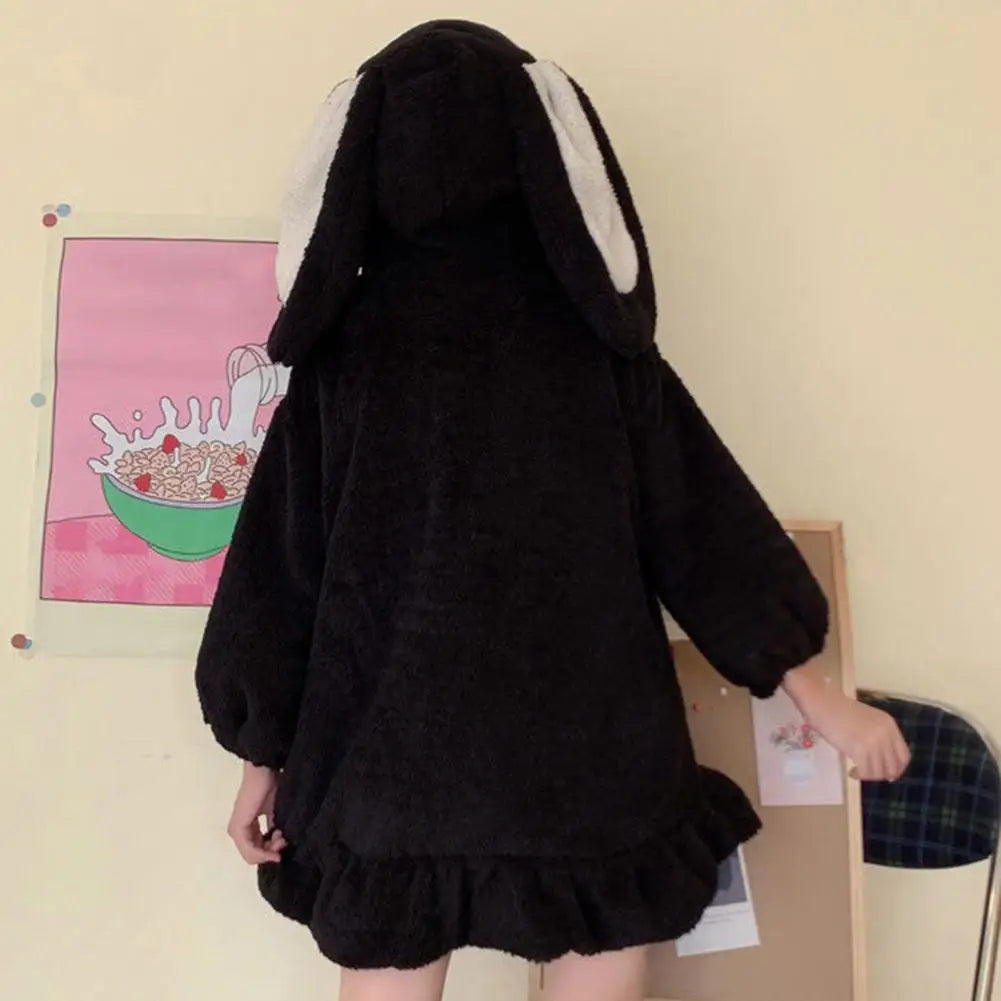 Hoodie Winter Bunny Ears White Black Pink Sweatshirt Long Sleeve Zip U LoveJojo