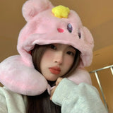 Kirby Kawaii Pink Hooded Travel Pillow