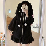 Hoodie Winter Bunny Ears White Black Pink Sweatshirt Long Sleeve Zip Up Hoodies
