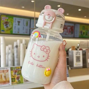 Water Bottle With Straw Cup Kawaii Transparent 500ml Portable - LoveJojo