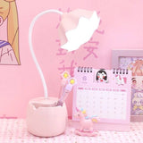 Flower LED Night Light Pen Pot Holder Lamp Pink