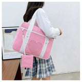 Heart PU Leather Laptop Bag Pastel Handbag Top Handle Japanese Style School Bag