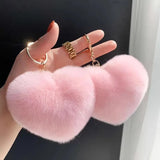 Plush Heart Keychain Love Keyring Fuzzy Love Ball Pendant Pom Pom