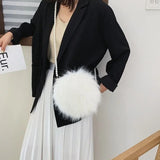 Faux Fur Fluffy White Bag Crossbody Handbag Pearl Strap