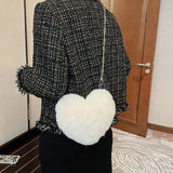 Faux Fur Heart Bag Furry With Gold Chain Handbag Crossbody