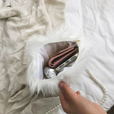 Faux Fur Fluffy White Bag Crossbody Handbag Pearl Strap