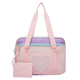 Heart PU Leather Laptop Bag Pastel Handbag Top Handle Japanese Style School Bag
