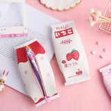 Pencil Case Strawberry Milk Box Bag Pink Pens Bag Japanese