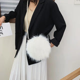 Faux Fur Fluffy White Bag Crossbody Handbag Pearl Strap