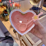 Strawberry Heart-Shaped Ceramic Bowl and Spoon Set - 400ml