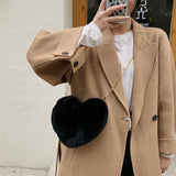Faux Fur Heart Bag Furry With Gold Chain Handbag Crossbody