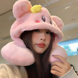Kirby Kawaii Pink Hooded Travel Pillow