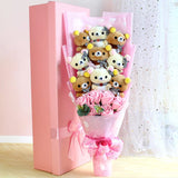San-X Rilakkuma Korilakkuma Teddy Bear Stuffed Animal Plush Toy Flower Bouquet Gift Box Graduation Valentine's Day Gift