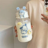 Water Bottle With Straw Cup Kawaii Transparent 500ml Portable