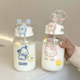 Water Bottle With Straw Cup Kawaii Transparent 500ml Portable