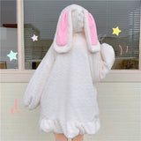 Hoodie Winter Bunny Ears White Black Pink Sweatshirt Long Sleeve Zip Up Hoodies