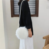 Faux Fur Fluffy White Bag Crossbody Handbag Pearl Strap