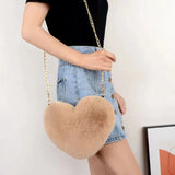 Faux Fur Heart Bag Furry With Gold Chain Handbag Crossbody