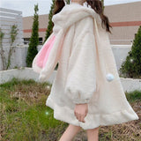 Hoodie Winter Bunny Ears White Black Pink Sweatshirt Long Sleeve Zip Up Hoodies
