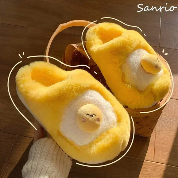 Sanrio Gudetama Cute Soft Bottom Fluffy Home Slippers Warm Plush Cotton Shoes Slides Home