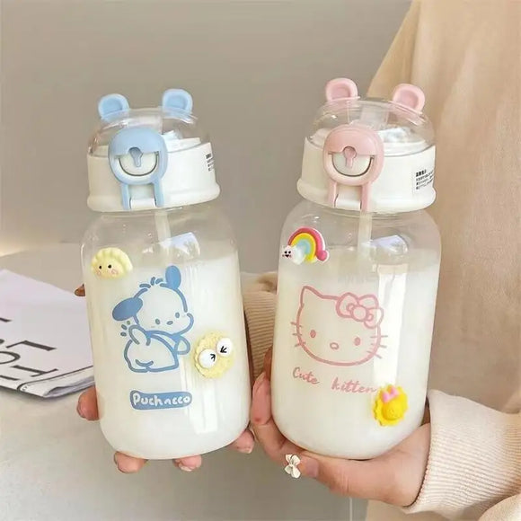 Water Bottle With Straw Cup Kawaii Transparent 500ml Portable - LoveJojo