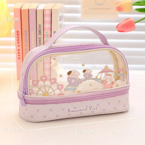 Kawaii Double Layer Pencil Case Large Transparent Stationery