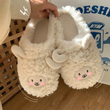 Plush Slippers Winter Warm Fluffy Faux Fur Slippers Cute Sheep Indoor Home Slippers Slides