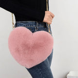 Faux Fur Heart Bag Furry With Gold Chain Handbag Crossbody - LoveJojo