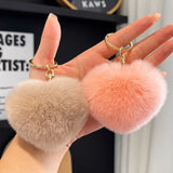 Plush Heart Keychain Love Keyring Fuzzy Love Ball Pendant Pom Pom