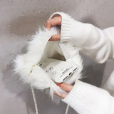 Faux Fur Fluffy White Bag Crossbody Handbag Pearl Strap