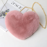 Faux Fur Heart Bag Furry With Gold Chain Handbag Crossbody