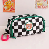 Kawaii Checkerboard Pencil Case Large Capacity