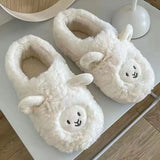 Plush Alpaca Sheep Lamb Warm Fluffy Faux Fur Slippers