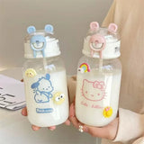 Water Bottle With Straw Cup Kawaii Transparent Portable High Capacity Sport Bottle - 500ml