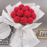Crochet Flower Knitted Single Red Rose Handmade