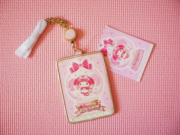 Sanrio My Melody Pink Pass Case ID Badge Holder PU Leather Gold Chain