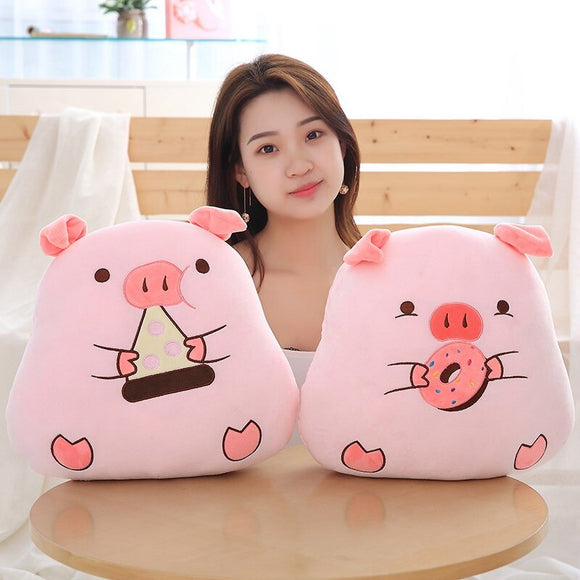 40cm Cute Pink Piggy Plush Pillow Soft Stuffed Cartoon Pig with Donuts/Sandwich Toys Chinese Zodiac Pig Doll Birthday Gift Kid