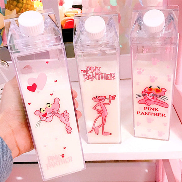 Leakproof Transparent Milk Carton Water Bottle 500ML Pink Panther