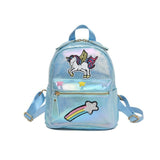 Holographic Backpack Rucksack Unicorn Patches and Rainbow Cloud Star PU Leather School Bag